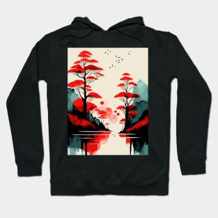 Abstract Watercolor Painting  Rising Sun Bamboo Print Hoodie